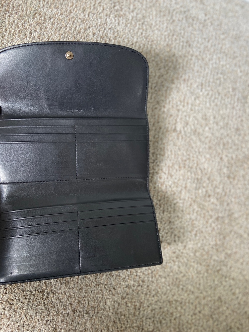COACH Signature Slim Envelope Wallet Brown Black Leather Long Flap Clutch - Picture 4 of 13